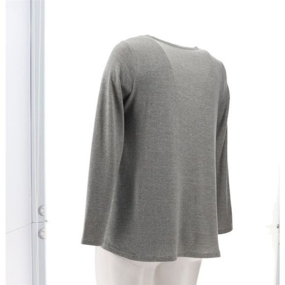 NWT DG2 BY DIANE GILMAN SEAMED BRUSHED KNIT SWEATER W/SWING HEM GRAY XS - Picture 4 of 11